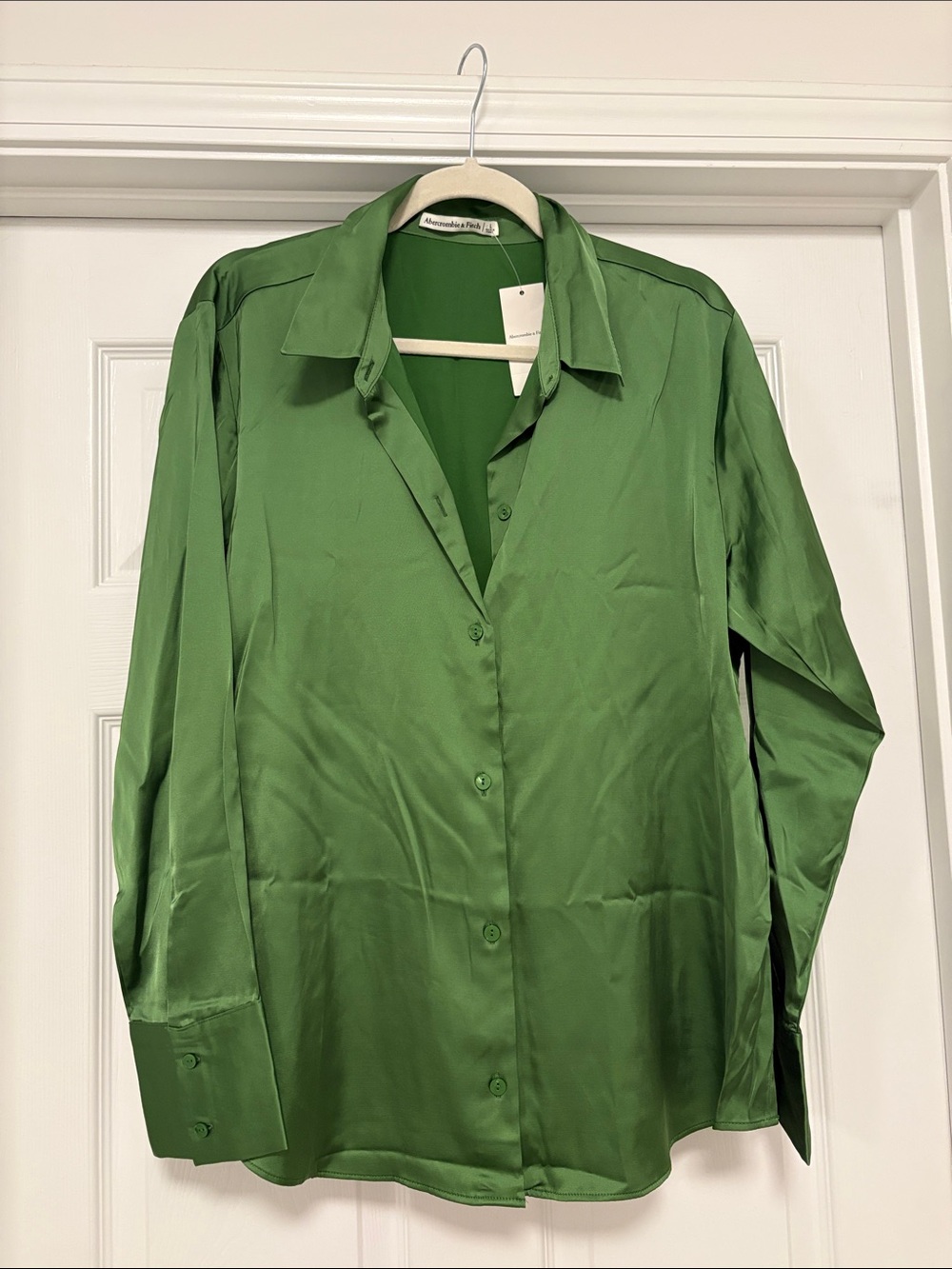 Abercrombie & Fitch Emerald Green Satin Button-Down Shirt